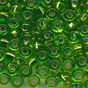 Rocailles emerald-grün Silberblatt, Inhalt 9 g, Größe 3,5 mm