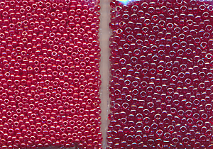 Rocailles Doppel, rubin-rot lüster, Inhalt 16 g, Größe 9/0 - 10/0