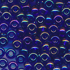 Rocailles marine-blau rainbow klar, Größe 9/0 (2,6 mm), 20 Gramm