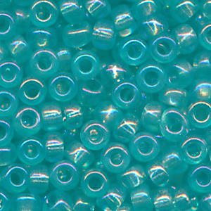 Rocailles light türkis klar rainbow, Größe 11/0 (2,1 mm), 20 Gramm