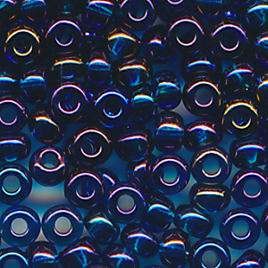 Rocailles dark-blau rainbow klar, Größe 10/0 (2,3 mm), 20 Gramm