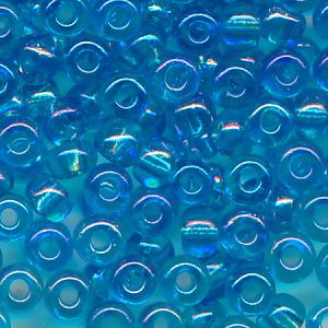 Rocailles sky blau klar rainbow, Größe 8/0 (3,0 mm), 20 Gramm