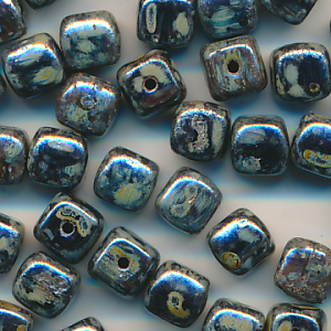 Glasperlen grün gefleckt, Inhalt 30 Stück, Größe 5 mm, Würfel