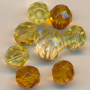 Facettenperle bernstein, Inhalt 8 Stück, Größe 10 - 8 mm, Glasperlen, Mix