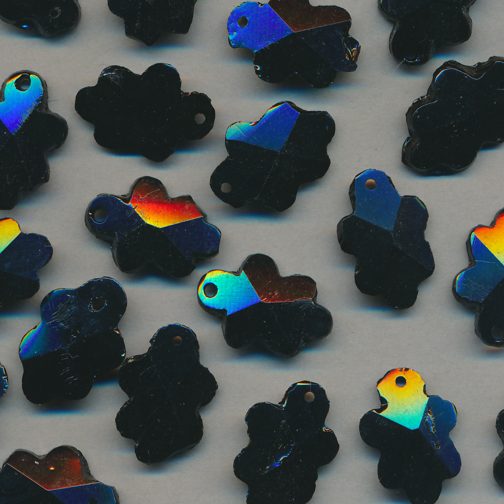 Glas-Perlen jet-schwarz, Inhalt 8 Stück, antik, Größe 16 x 10 mm