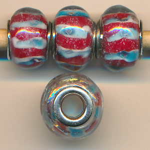 Glasperlen rot weiß blau, Inhalt 2 Stück, Größe 15 mm