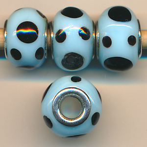 Glasperlen hell-blau schwarz, Inhalt 2 Stück, Größe 14 mm