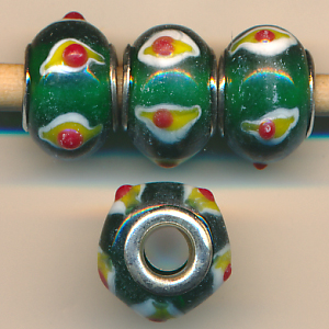 Glasperlen grün rot, Inhalt 2 Stück, Größe 14 mm