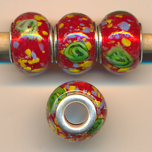 Glasperlen rot grün bunt, Inhalt 2 Stück, Größe 14 mm