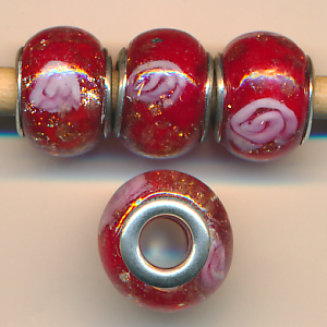 Glasperlen rot gold, Inhalt 2 Stück, Größe 14 mm