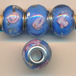 Glasperlen rose blau Silberblatt, Inhalt 2 Stück, Größe 14 mm