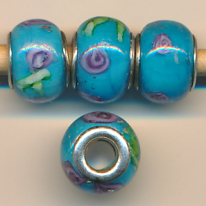 Glasperlen hell-blau rosa, Inhalt 2 Stück, Größe 14 mm