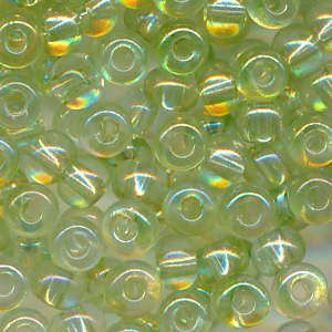 Rocailles pastell licht-grün klar rainbow, Größe 6/0 (4,0 mm), Gewicht 20 Gramm