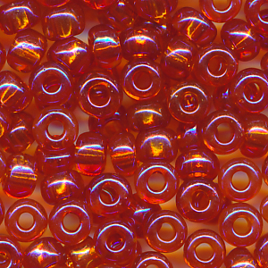 Rocailles blut-orange klar rainbow, Größe 6/0 (4,0 mm), 20 Gramm