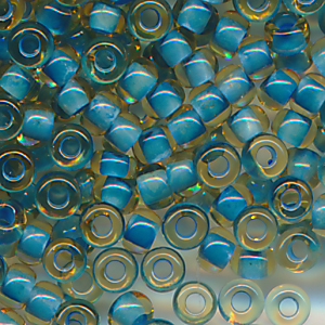 Rocailles gelb blau lüster, Inhalt 6 g, Größe 14/0 (1,6 mm)