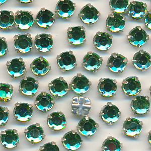 Strass peridot-grün, Inhalt 25 Stück, Größe 5 mm, gefasst