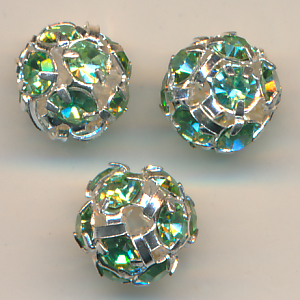 Strasskugel lind-grün silberfarben,1 Stück, Größe 8 mm, gefasst, Preciosa