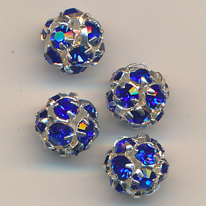 Strasskugel nacht-blau silberfarben, 1 Stück, Größe 8 mm, gefasst, Preciosa