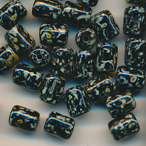 Glasperlen schwarz, Inhalt 20 Stück, Größe 6 x 7 mm, gefleckt