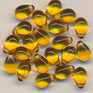 Glasperlen honig transparent, Inhalt 20 Stück, Größe 9x6 mm, Tropfen