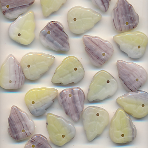 Glasperlen violett gelb marmor, Inhalt 8 Stück, Größe 11 x 9 mm