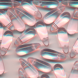 Glasperlen rosa transparent, Inhalt 10 Stück, Größe 13 x 5 mm Tropfen