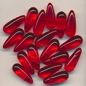 Glasperlen rot transparent, Inhalt 10 Stück, Größe 13 x 5 mm, Tropfen