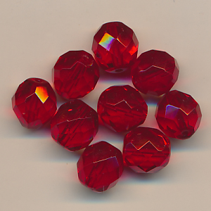 Facettenperlen rot transparent, Inhalt 9 Stück, Größe 10 mm