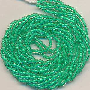 Rocailles kristall grün lining, Inhalt 7 g, Größe 10/0, böhmisch Strang