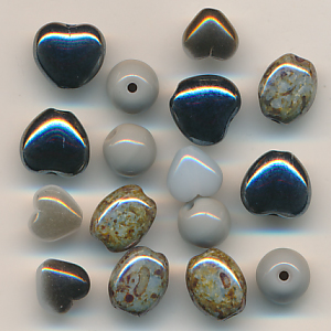 Glasperlen Mix grau hematite, Inhalt 16 Stück, Größe 8-6 mm