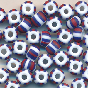 Glasperlen gestreift weiß, Inhalt 16 Stück, Größe 6 mm, böhmisch*