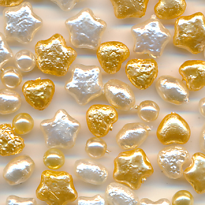 Wachsperlen Mix perlmutt gold, Inhalt 30 Stück, Größe 4-8 mm, Glas, böhmisch, Krepp